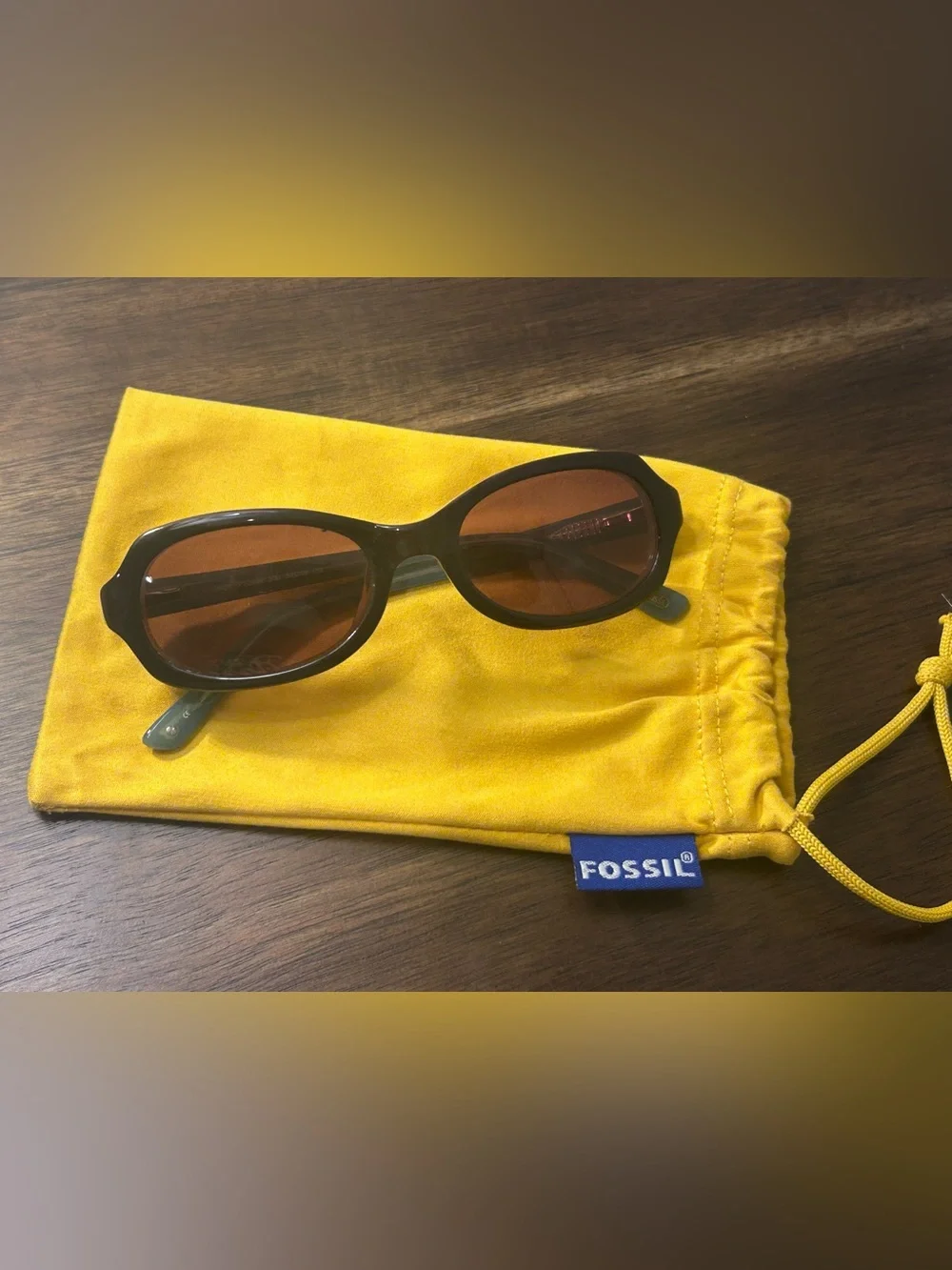 Vintage Fossil Brown Sunglasses with Gold Key Accent New Without Tags